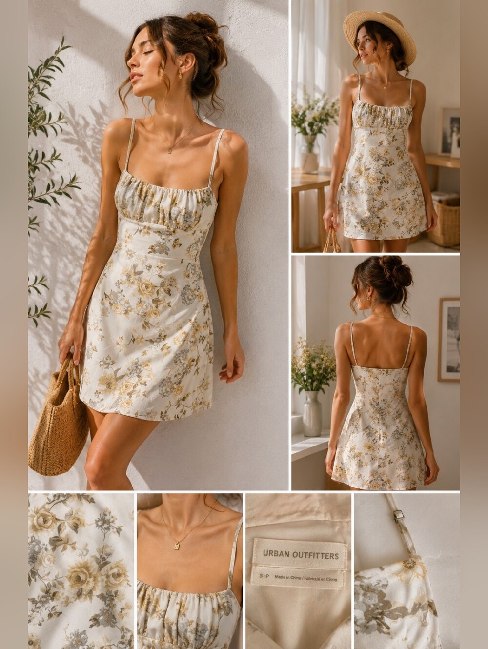 Urban Outfitters Floral Mini Dress Size Small Cream Yellow Slip Dress